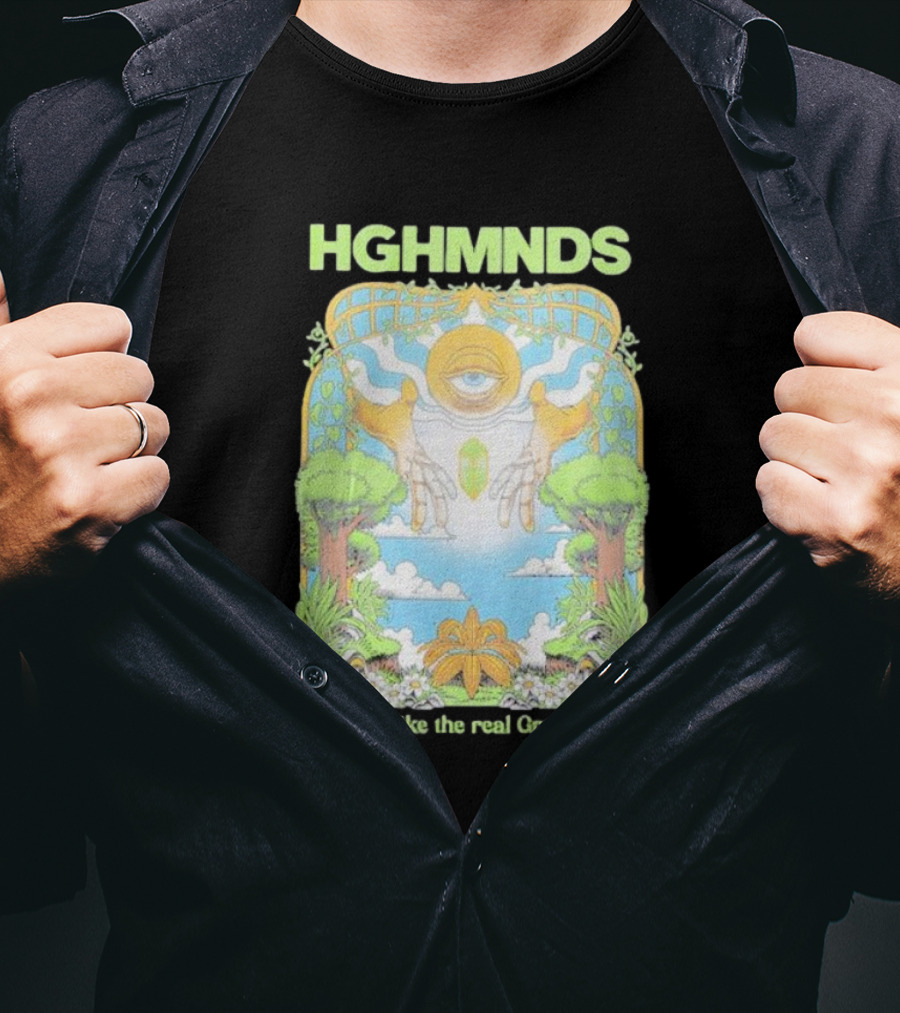 HGHMNDS Nothing Like The Real Green Thing Eye And Hands Above Nature Scene T-Shirt