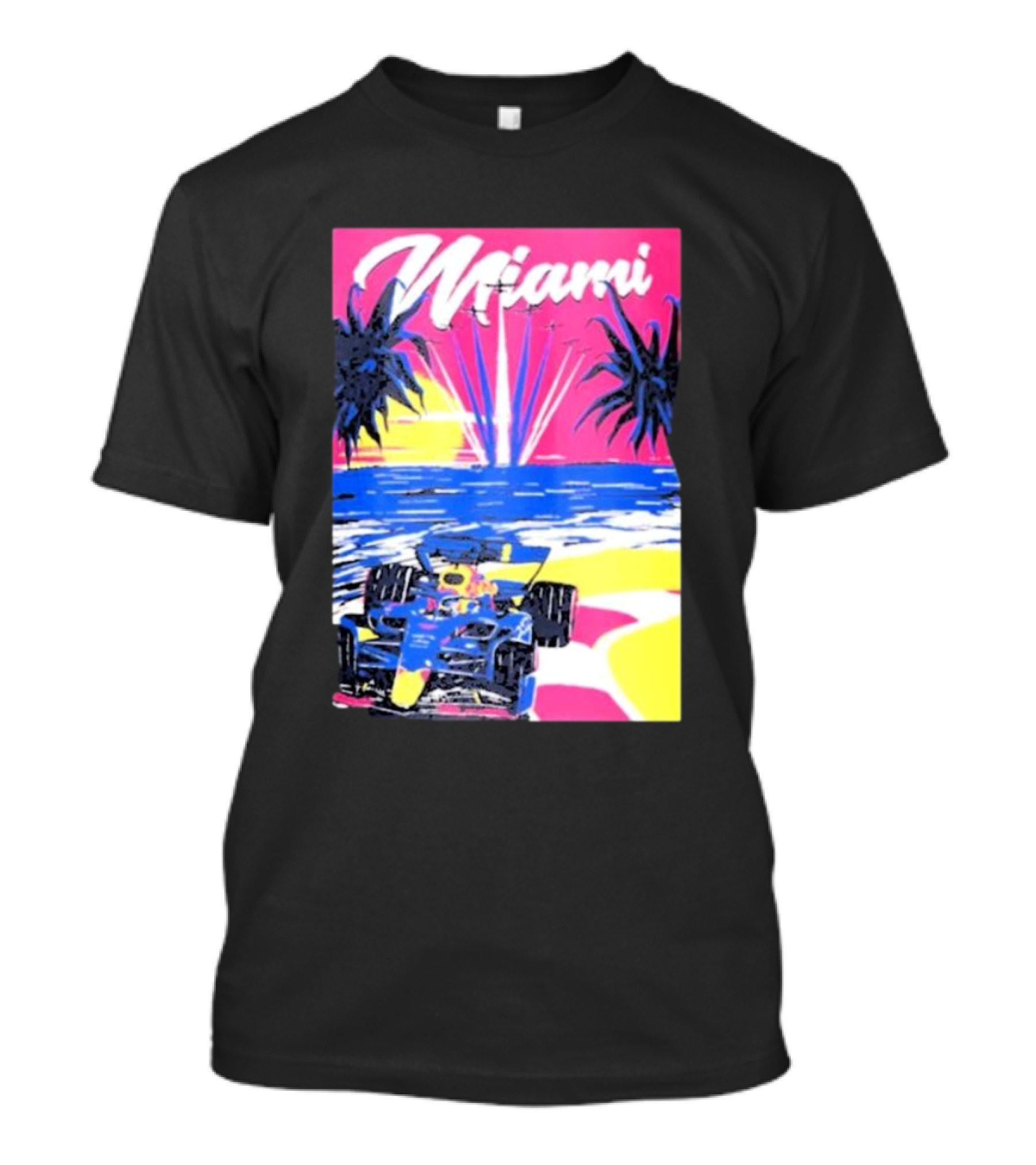 Max Verstappen Formula 1 Miami Sunset Palms Racing Scene T-Shirt