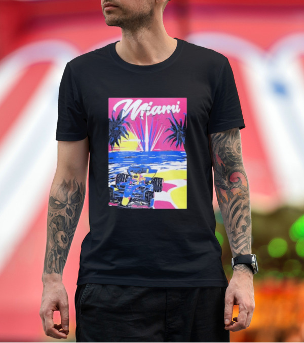 Premium T-Shirt: Max Verstappen Formula 1 Miami Sunset Palms Racing Scene T-Shirt Max Verstappen Formula 1 Miami Sunset Palms Racing Scene T-Shirt