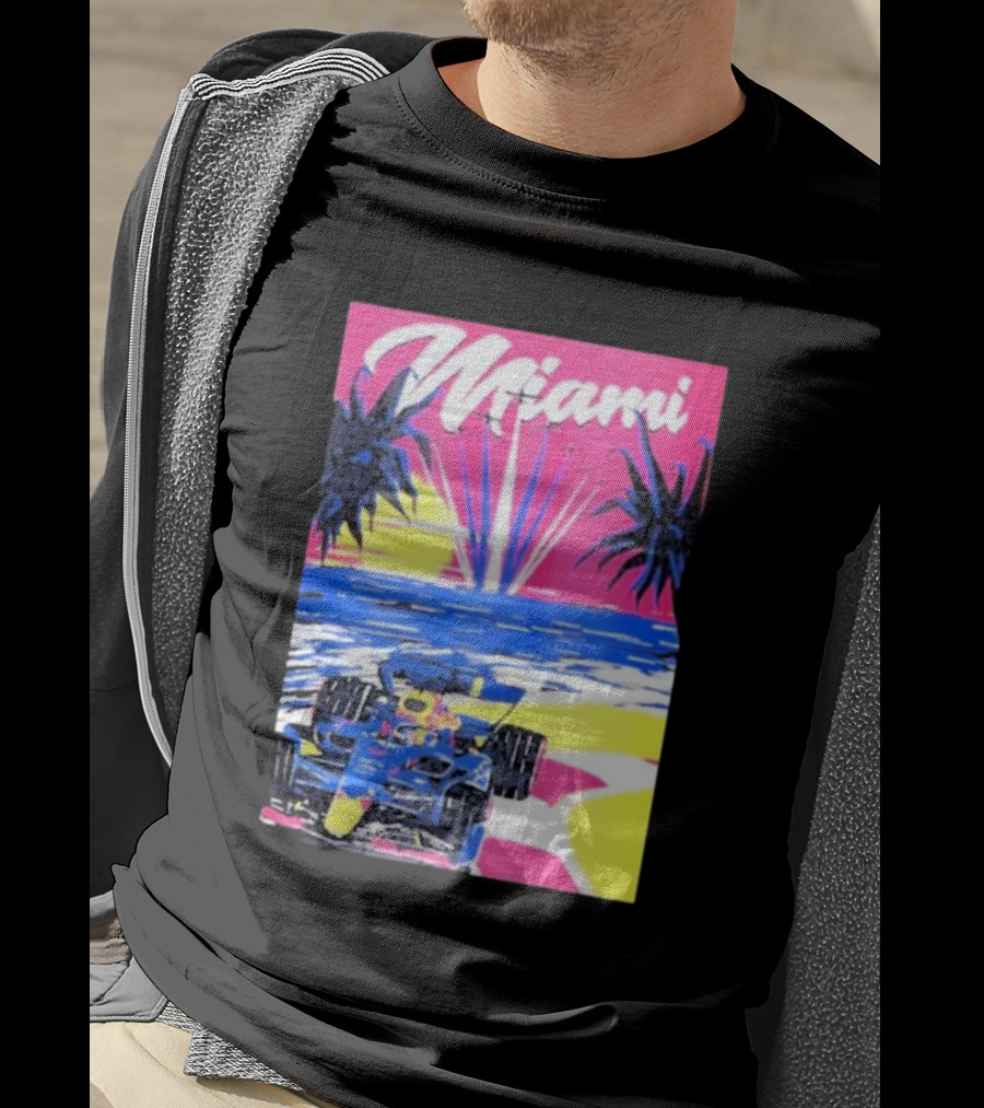 Max Verstappen Formula 1 Miami Sunset Palms Racing Scene T-Shirt
