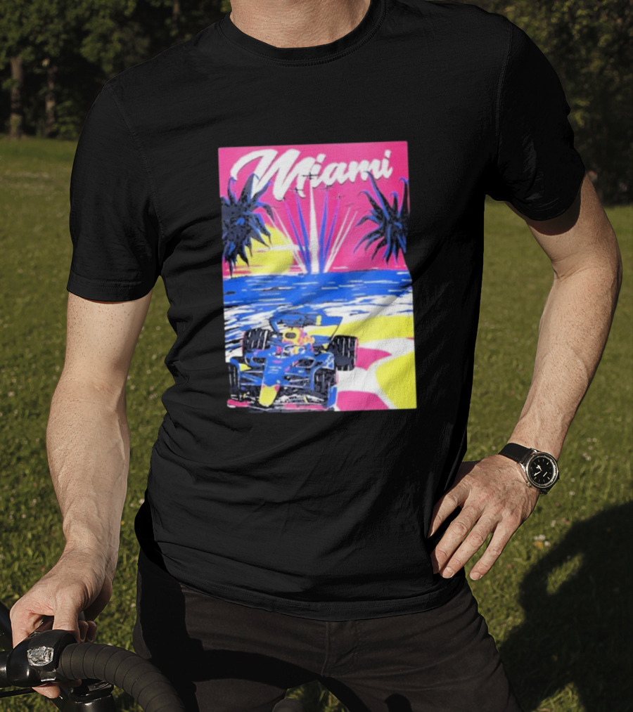 Max Verstappen Formula 1 Miami Sunset Palms Racing Scene T-Shirt