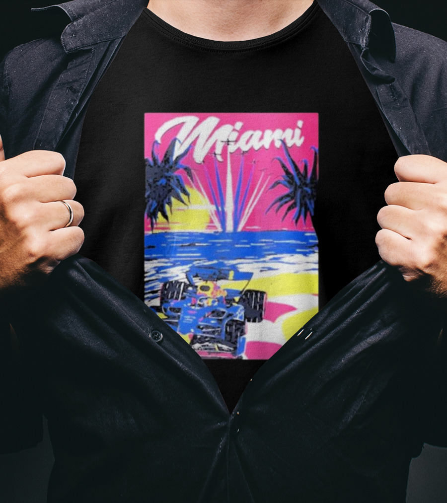 Max Verstappen Formula 1 Miami Sunset Palms Racing Scene T-Shirt