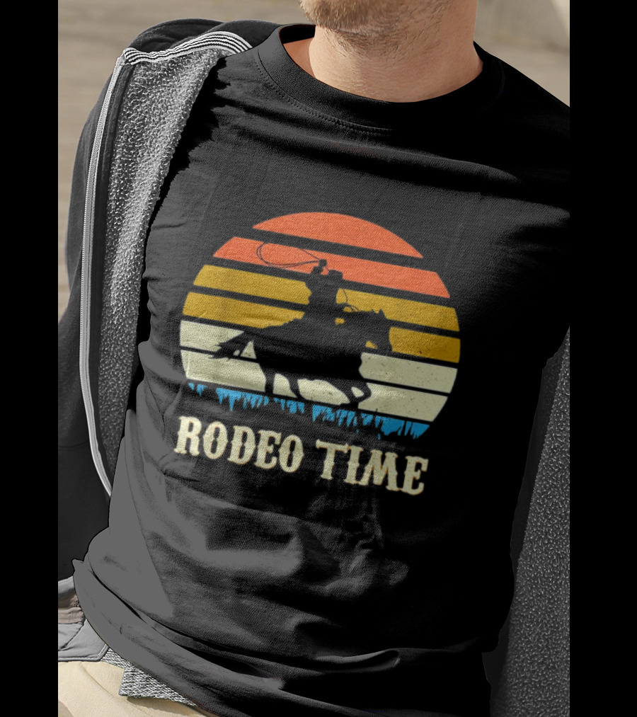 Rodeo Time Cowboy Sunset Horse Ranch Lasso T-Shirt