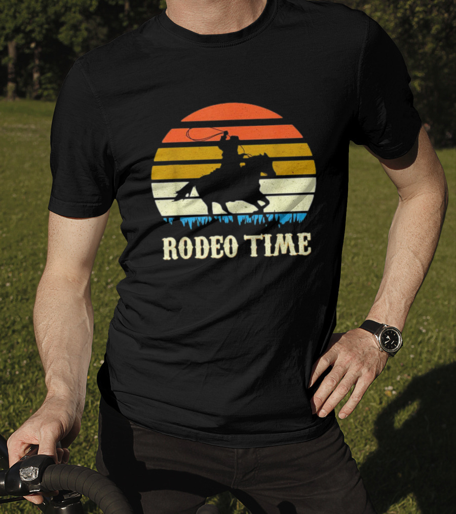 Rodeo Time Cowboy Sunset Horse Ranch Lasso T-Shirt