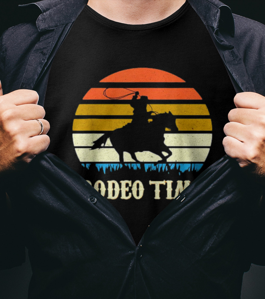 Rodeo Time Cowboy Sunset Horse Ranch Lasso T-Shirt