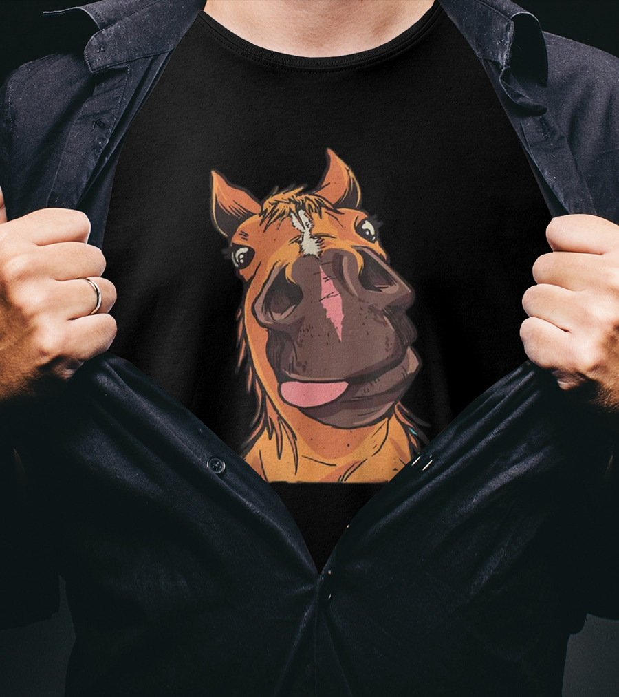 Funny Horse Riding Goofy Cartoon Horse Face T-Shirt