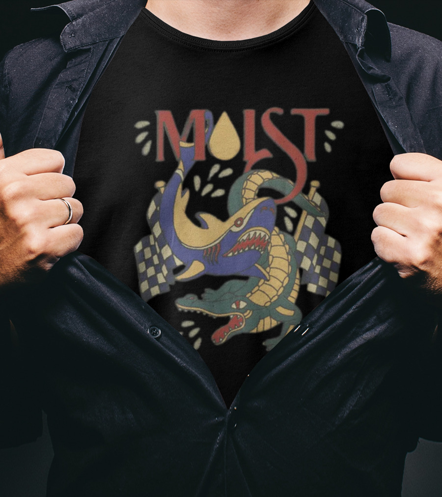 Moistcritikal Merch Shark Gator Racing Checkered Flags T-Shirt