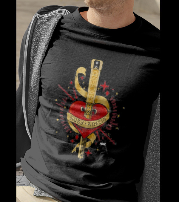 Ruby Angelo Heart Guitar With Ribbon And Stars T-Shirt
