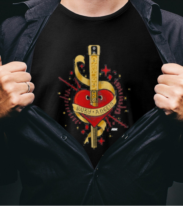Ruby Angelo Heart Guitar With Ribbon And Stars T-Shirt