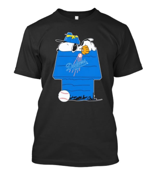 Snoopy And Woodstock Sleeping On Los Angeles Dodgers Doghouse With Baseball T-Shirt