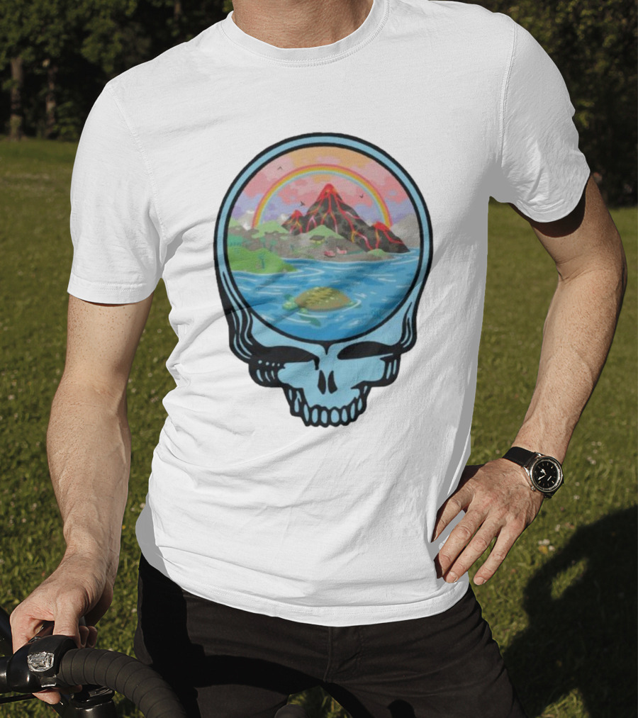 Grateful Dead Aloha Earth Day Volcano Skull Rainbow Turtle T-Shirt