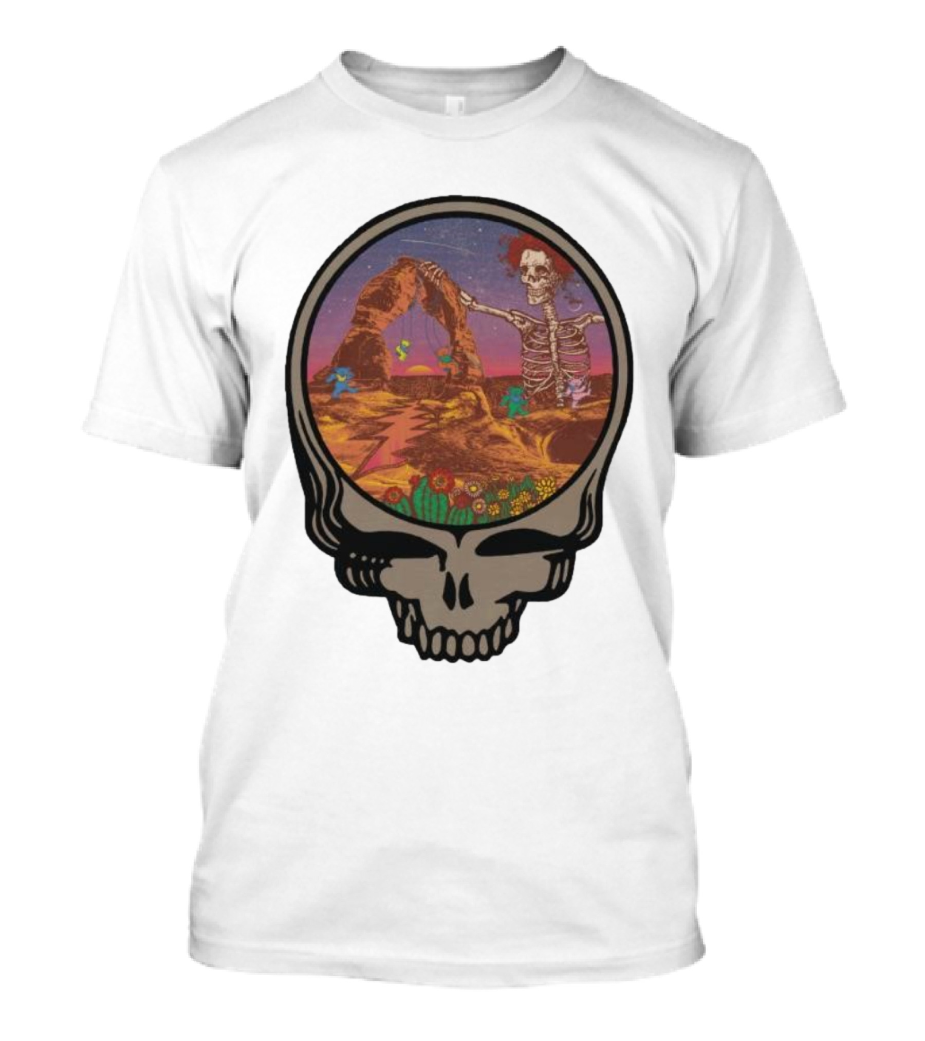 Grateful Dead Skull And Skeleton In Moab Desert Scene T-Shirt