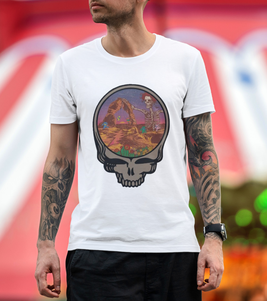 Grateful Dead Skull and Skeleton in Moab Desert Scene T-Shirt
