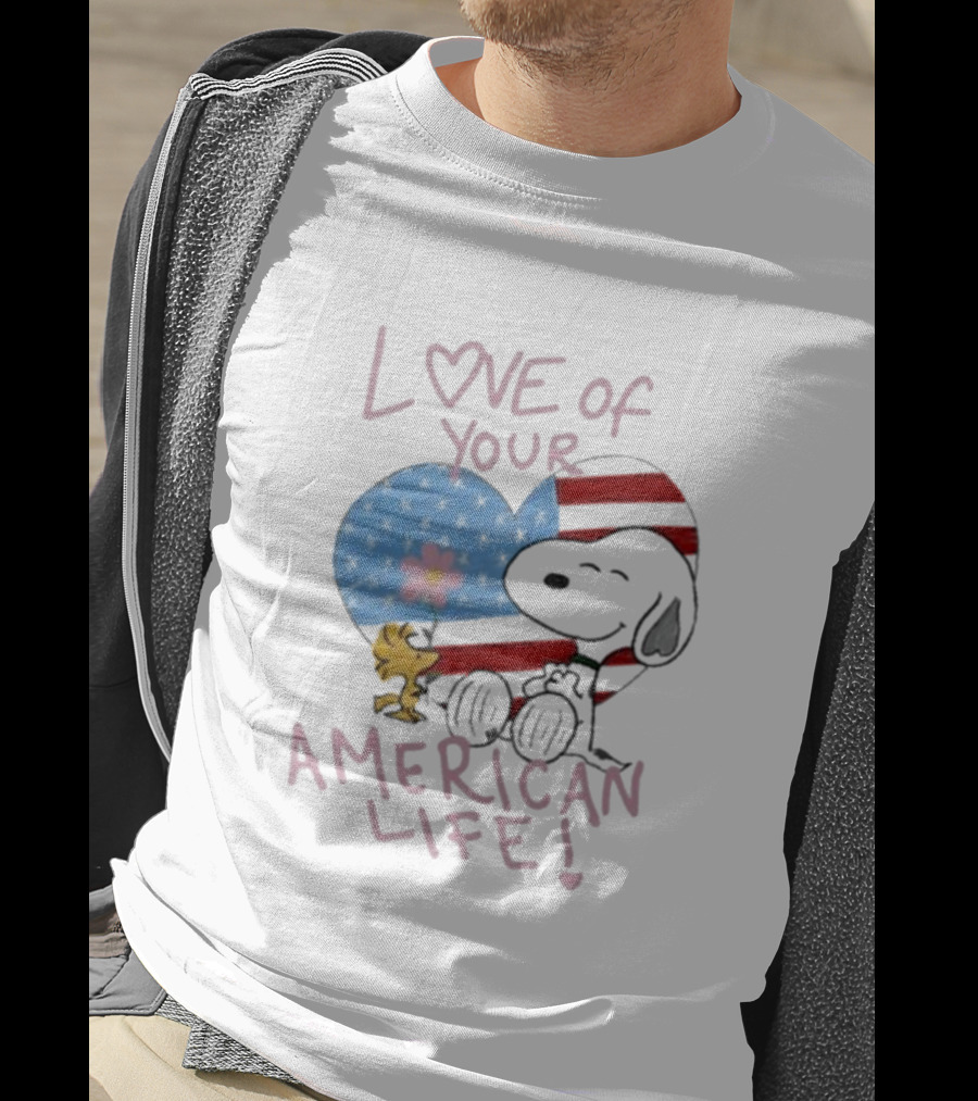 Love Of Your American Life Snoopy Woodstock Heart T-Shirt