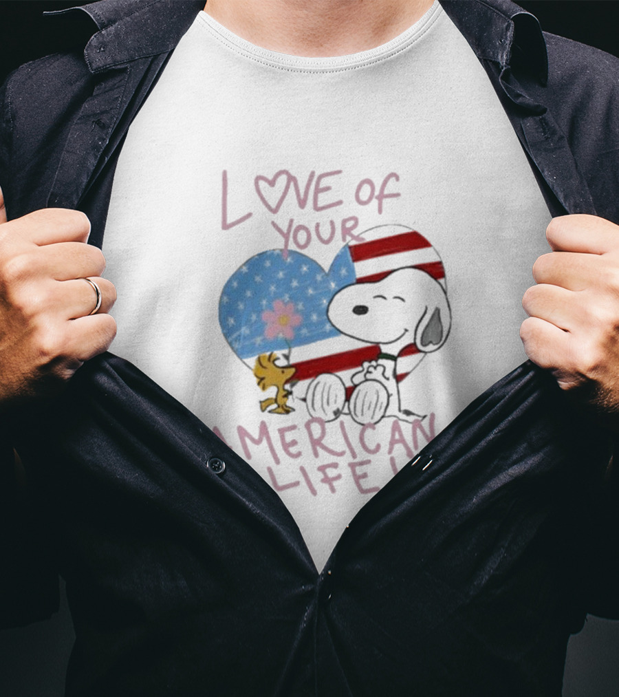 Love Of Your American Life Snoopy Woodstock Heart T-Shirt