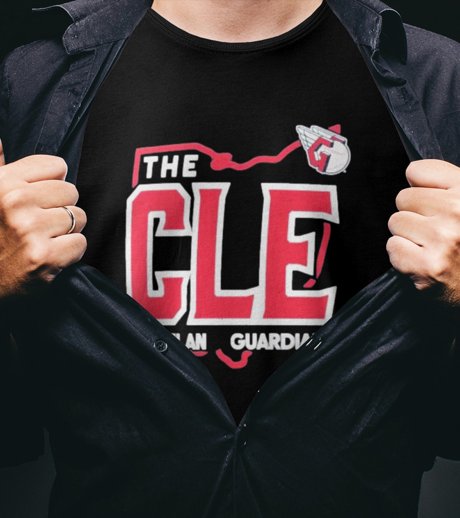 Cleveland Guardians The CLE 216 Map Logo Winged Baseball Emblem T-Shirt