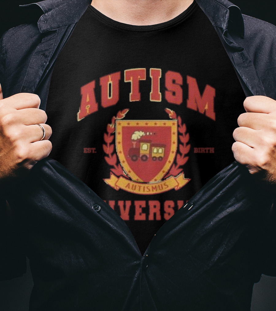 Autism University Est Birth Autismus Crest Train Emblem T-Shirt