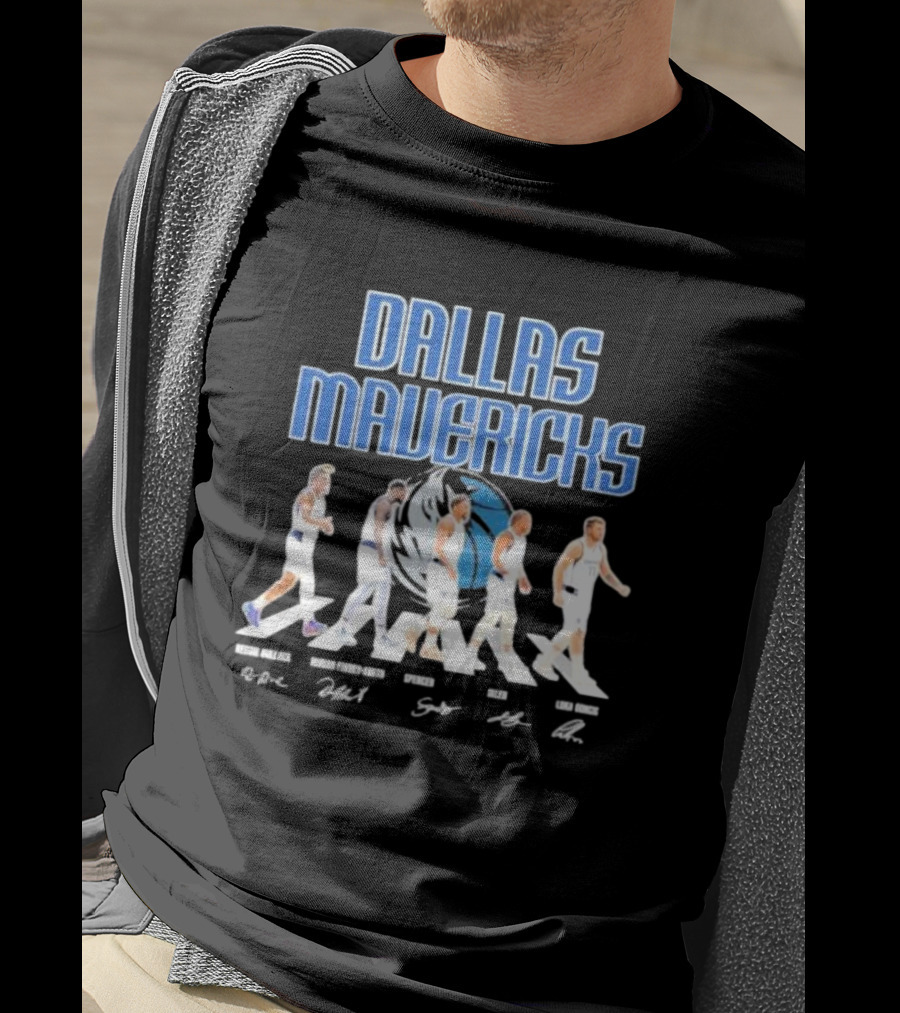 Dallas Mavericks Reggie Bullock Dorian Finney Smith Spencer Dinwiddie Jalen Brunson Luka Doncic Abbey Road Signatures T-Shirt