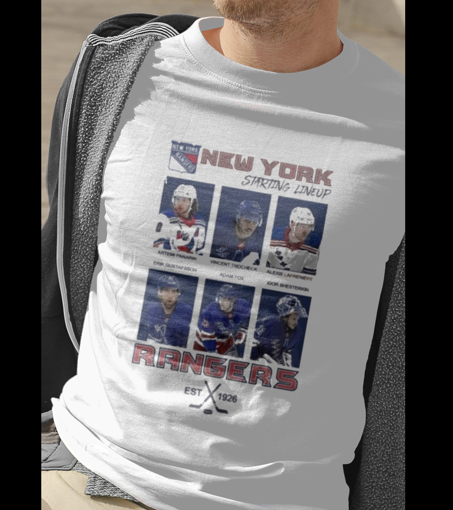 New York Rangers Starting Lineup Established 1926 Hockey Cards T-Shirt