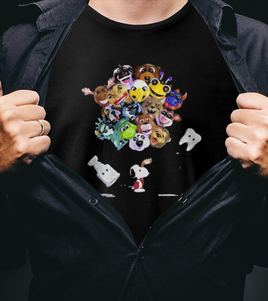 Snoopy With FNAF And Among Us Character Balloons For Playoff Hockey T-Shirt