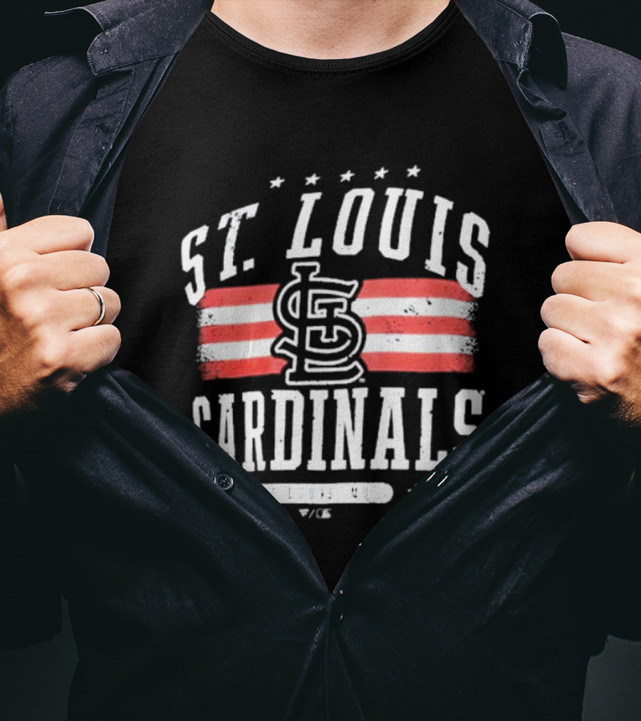 St. Louis Cardinals Americana Big And Tall Stars And Stripes Logo With St. Louis MO T-Shirt