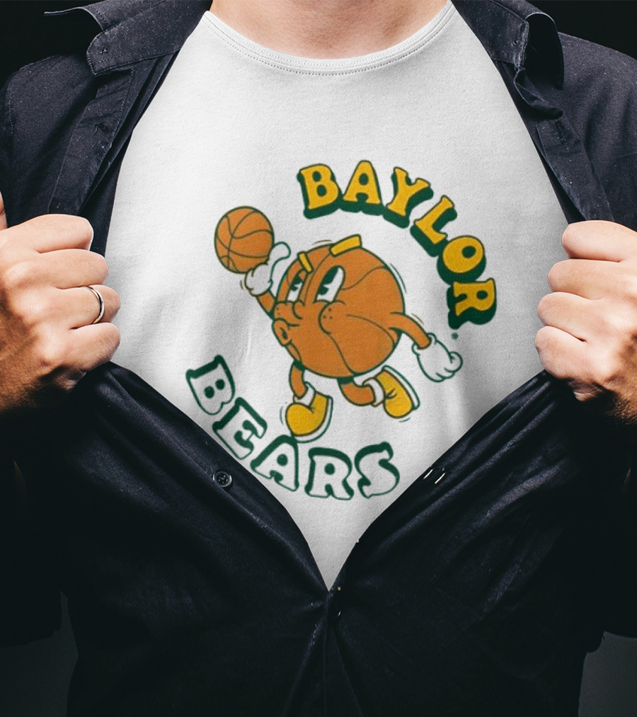 Baylor Bears Basketball Vintage Cartoon Logo Youth Green T-Shirt