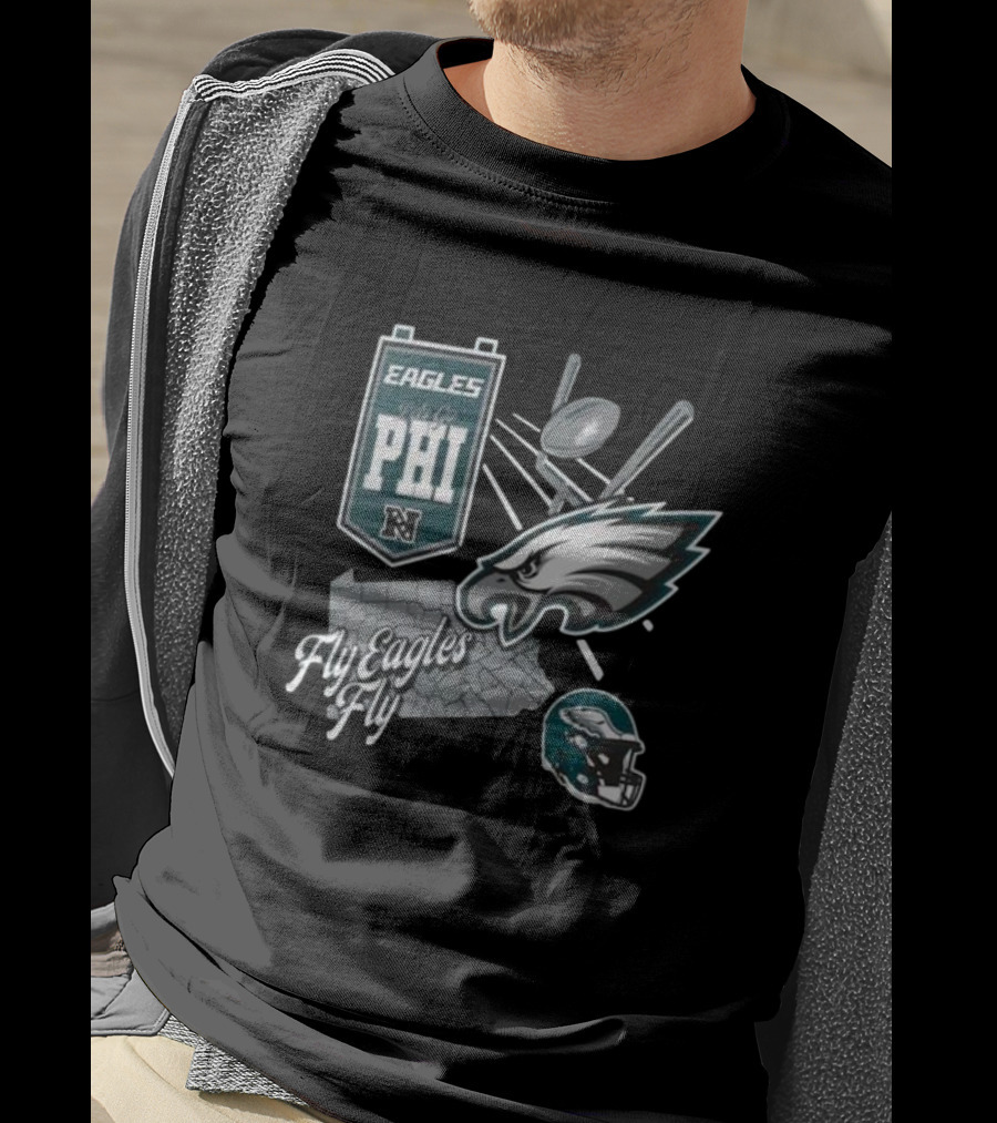Eagles Fly Eagles Fly PHI Let's Go Football Helmet T-Shirt