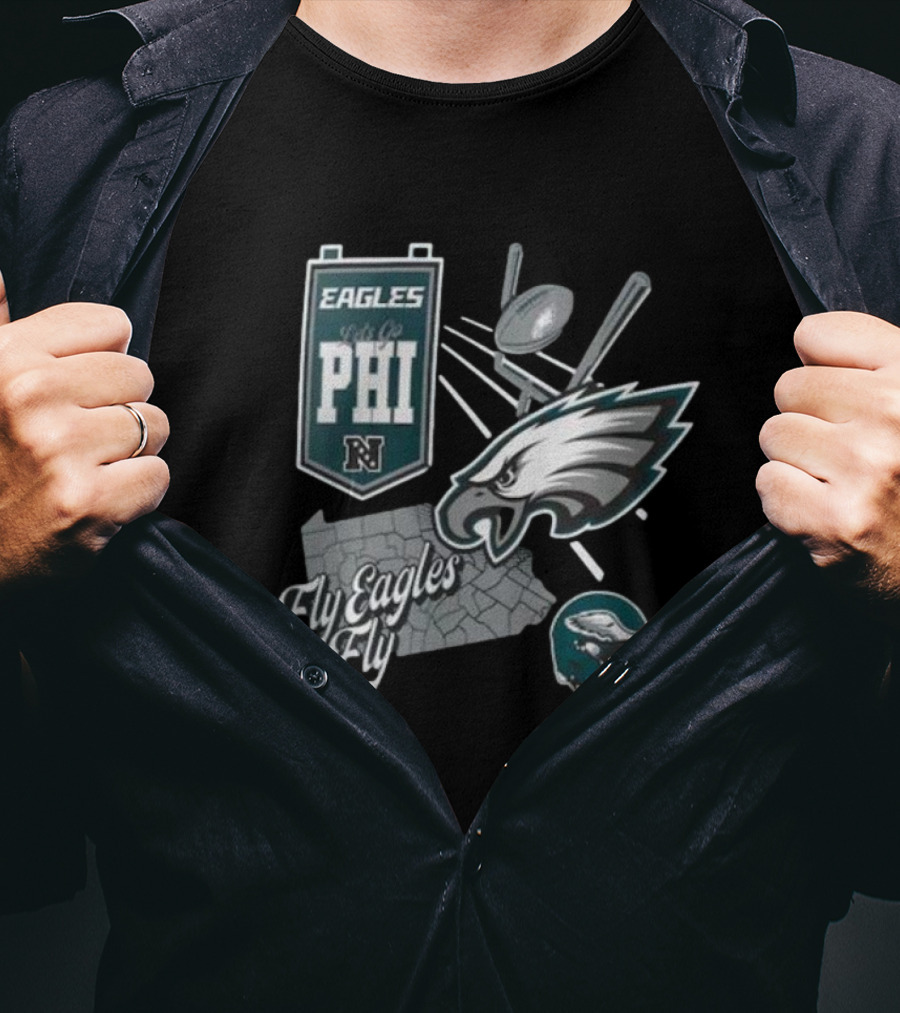 Eagles Fly Eagles Fly PHI Let's Go Football Helmet T-Shirt