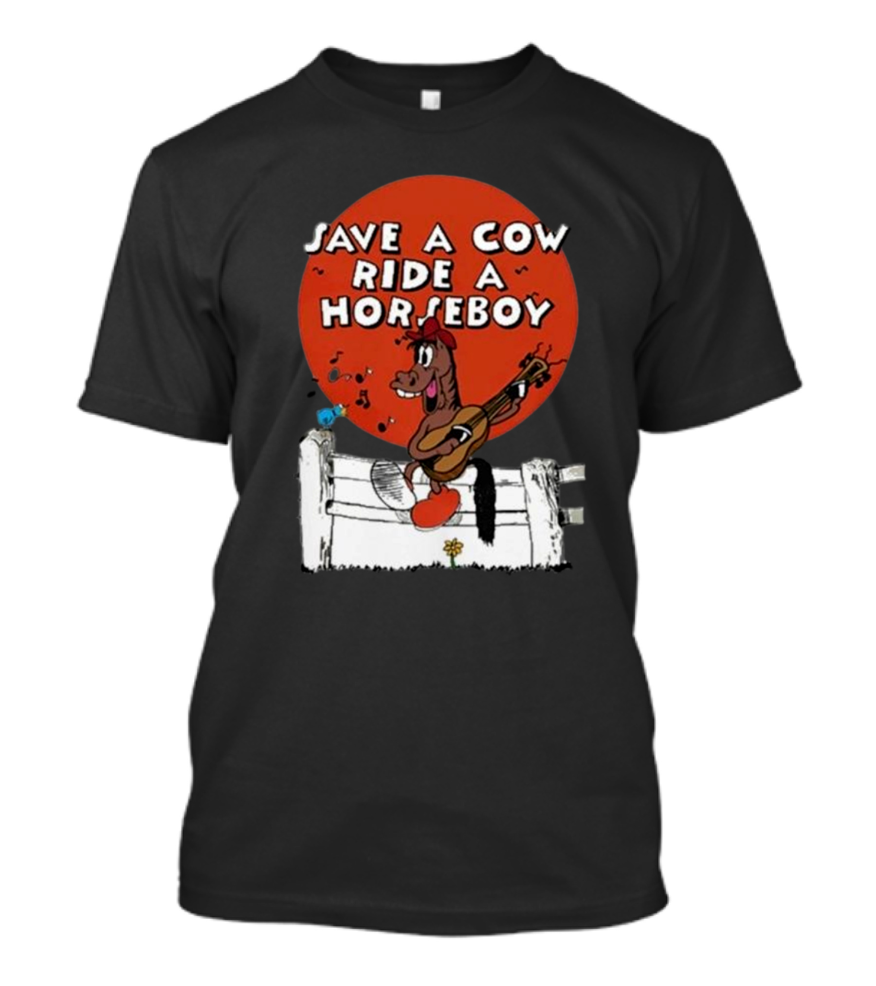 Save A Cow Ride A Horseboy Cartoon Horse Playing Guitar T-Shirt