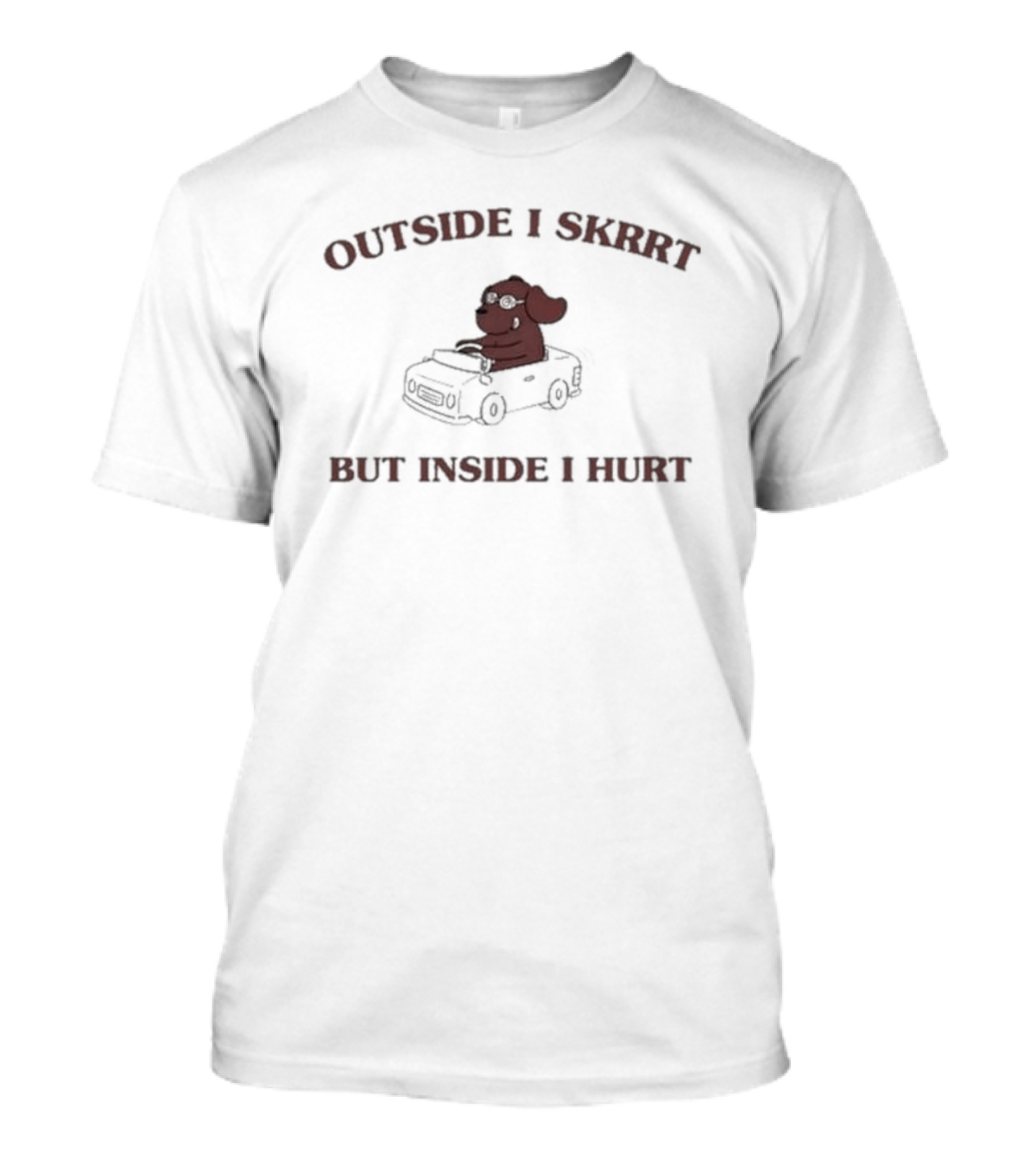 Outside I Skrrt But Inside I Hurt Dog In Car T-Shirt