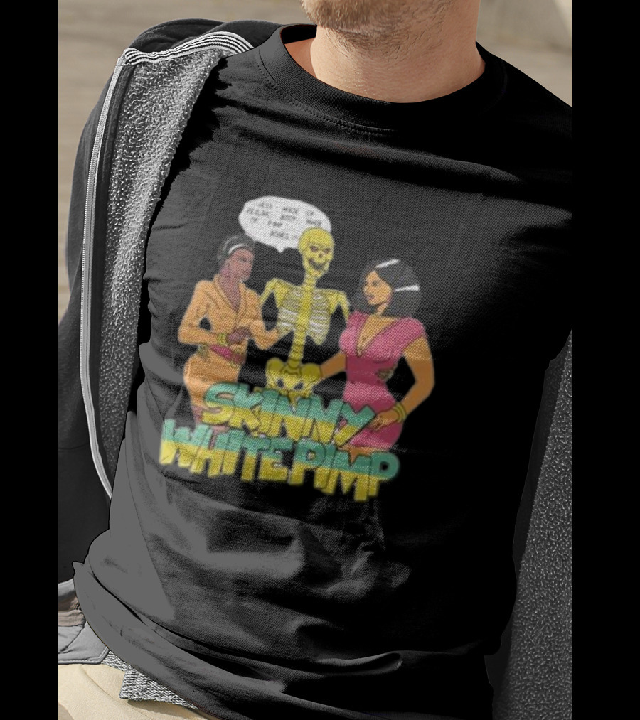 Team SESH Skinny White Pimp Cartoon Skeleton With Women T-Shirt