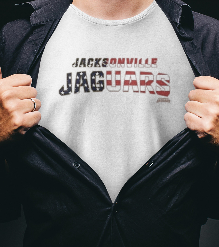 Jacksonville Jaguars Stars And Stripes Text ’47 Flag Script Franklin T-Shirt
