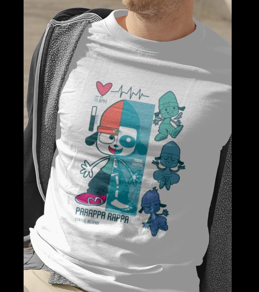 Parappa Rappa X-Ray Mood Neutral Status Believin Retro Video Game Character Graphics T-Shirt