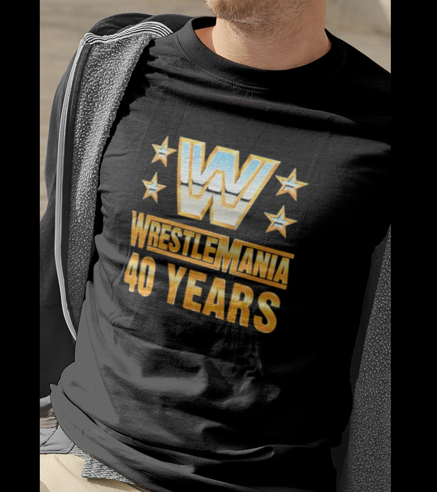 Wrestlemania 40 Years Retro Logo With Stars T-Shirt