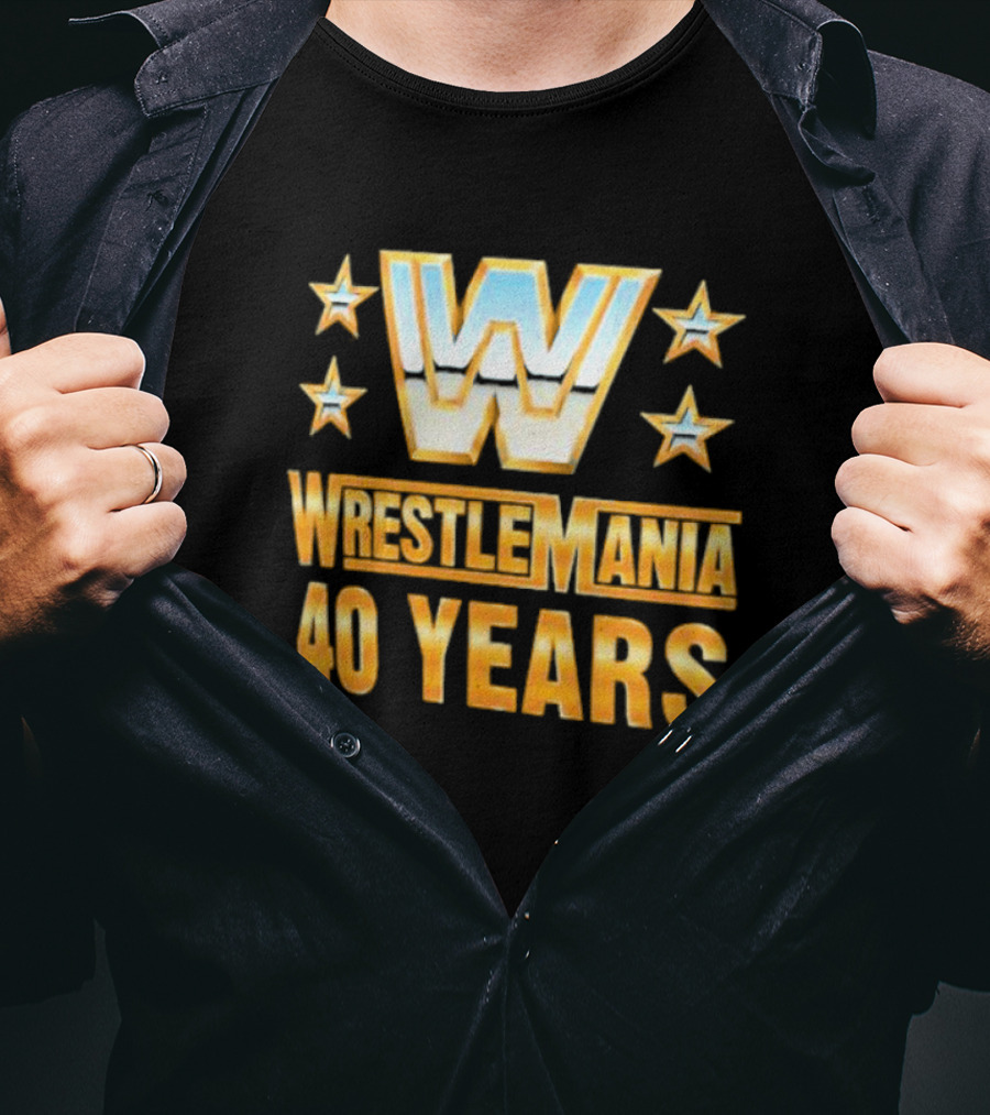 Wrestlemania 40 Years Retro Logo With Stars T-Shirt