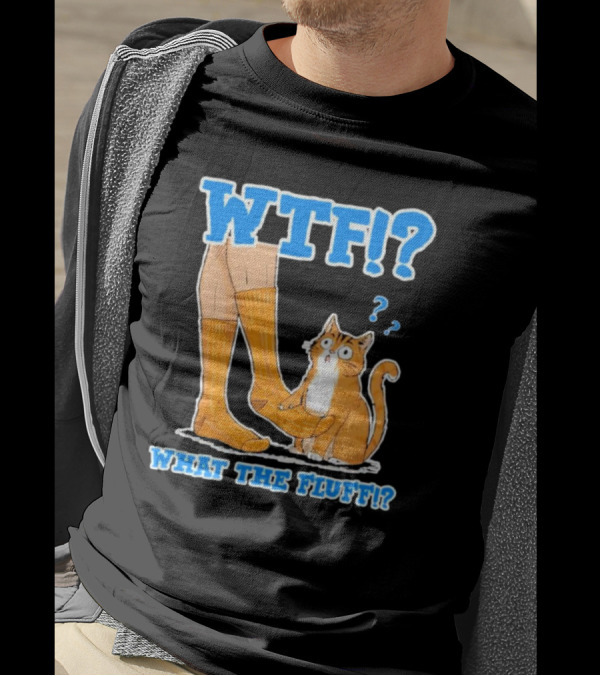 WTF What The Fluff Funny Cat Meme Confused Cat With Socks T-Shirt