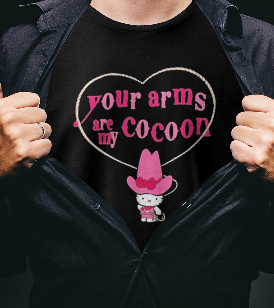 Your Arms Are My Cocoon Hello Kitty Cowboy Hat Rope Heart T-Shirt
