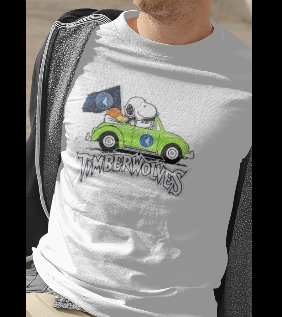 Minnesota Timberwolves Snoopy Forever Fan Driving Car With Timberwolves Flag T-Shirt