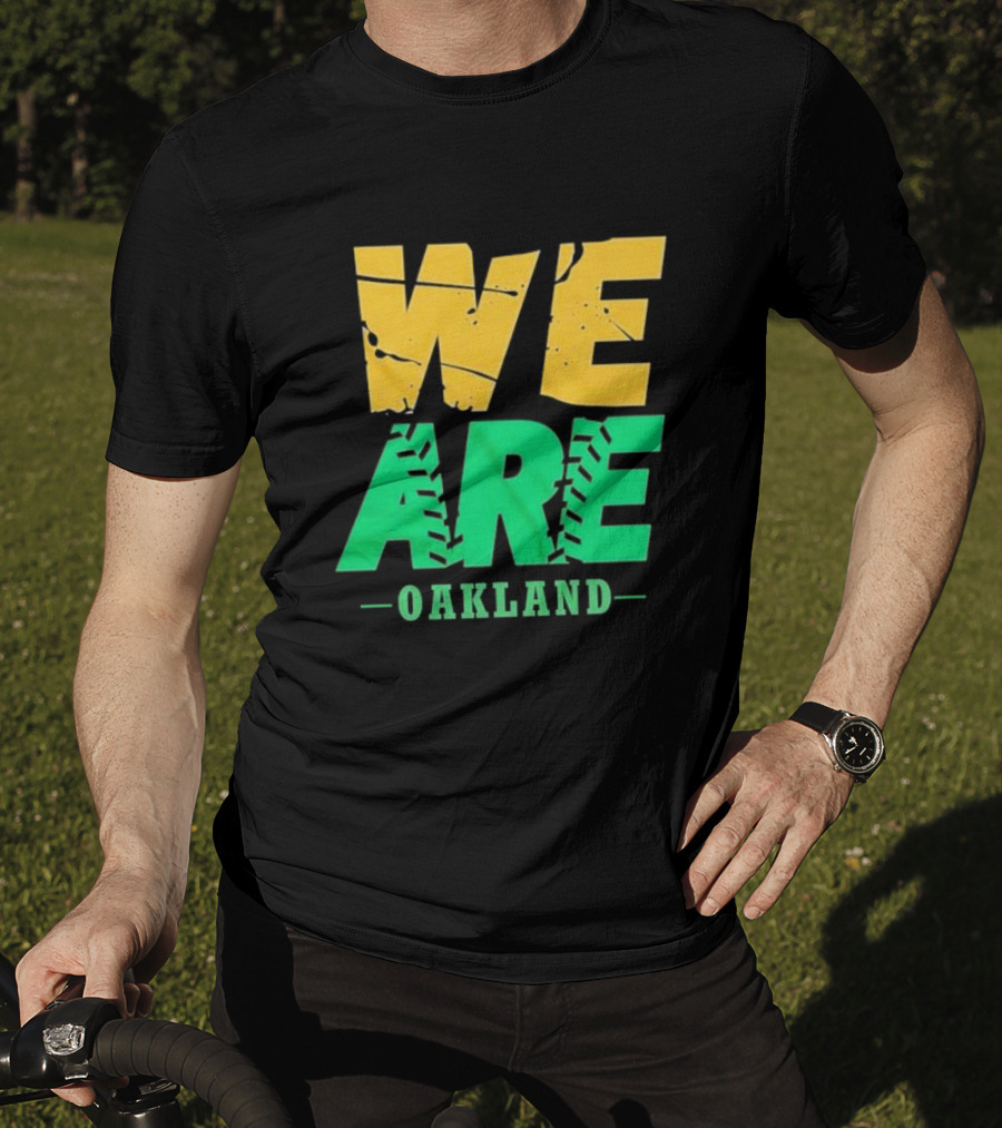 WE ARE OAKLAND Yellow Green Text Baseball Seam T-Shirt