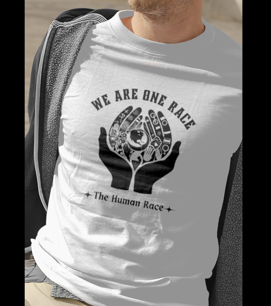 We Are One Race The Human Race Hands With Symbols And Earth T-Shirt