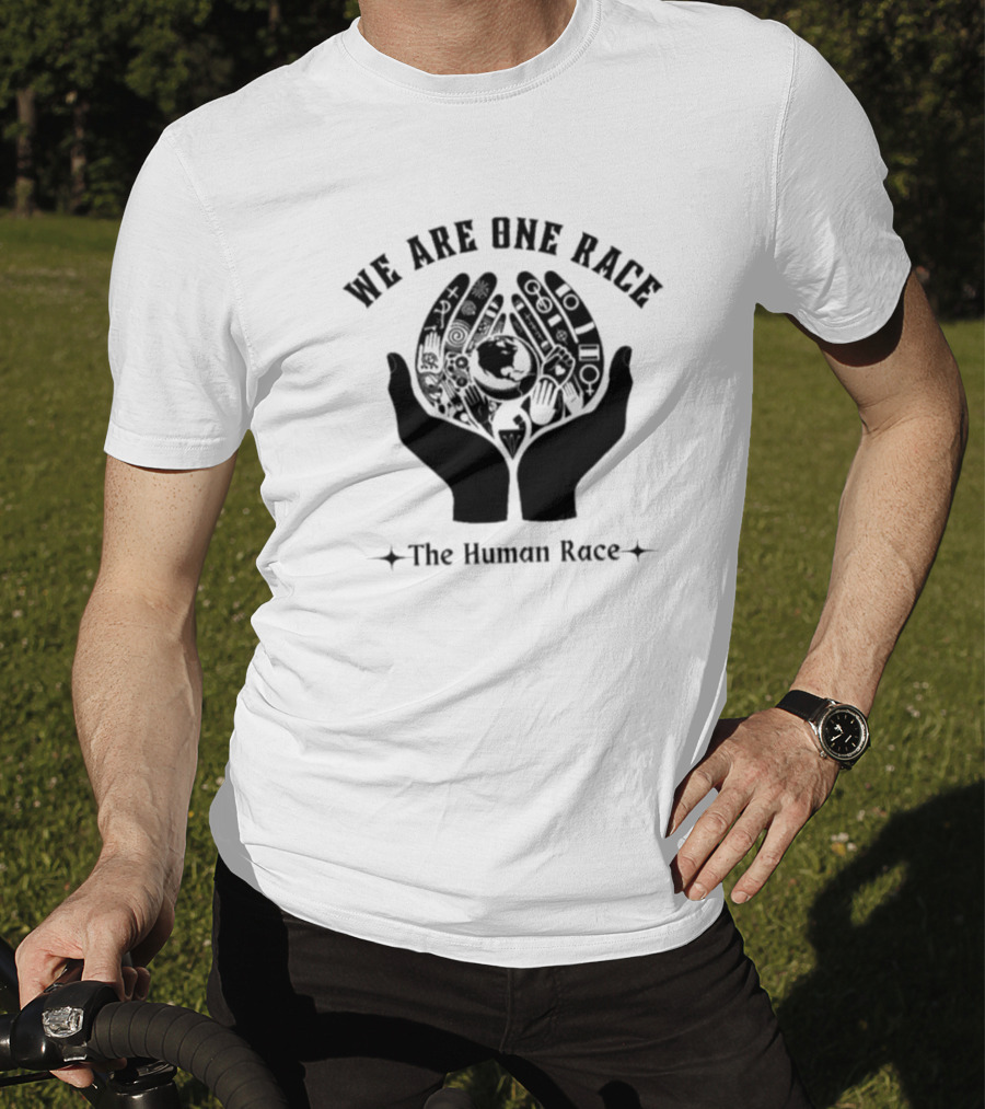 We Are One Race The Human Race Hands With Symbols And Earth T-Shirt
