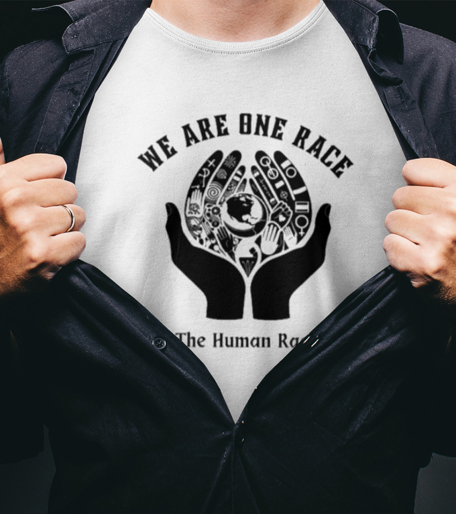 We Are One Race The Human Race Hands With Symbols And Earth T-Shirt
