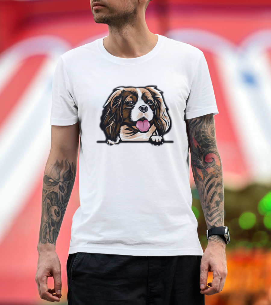 Animal Dog Cavalier King Charles Spaniel Peeking 6yhkma Color T-Shirt