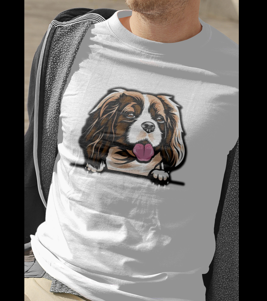Animal Dog Cavalier King Charles Spaniel Peeking 6yhkma Color T-Shirt