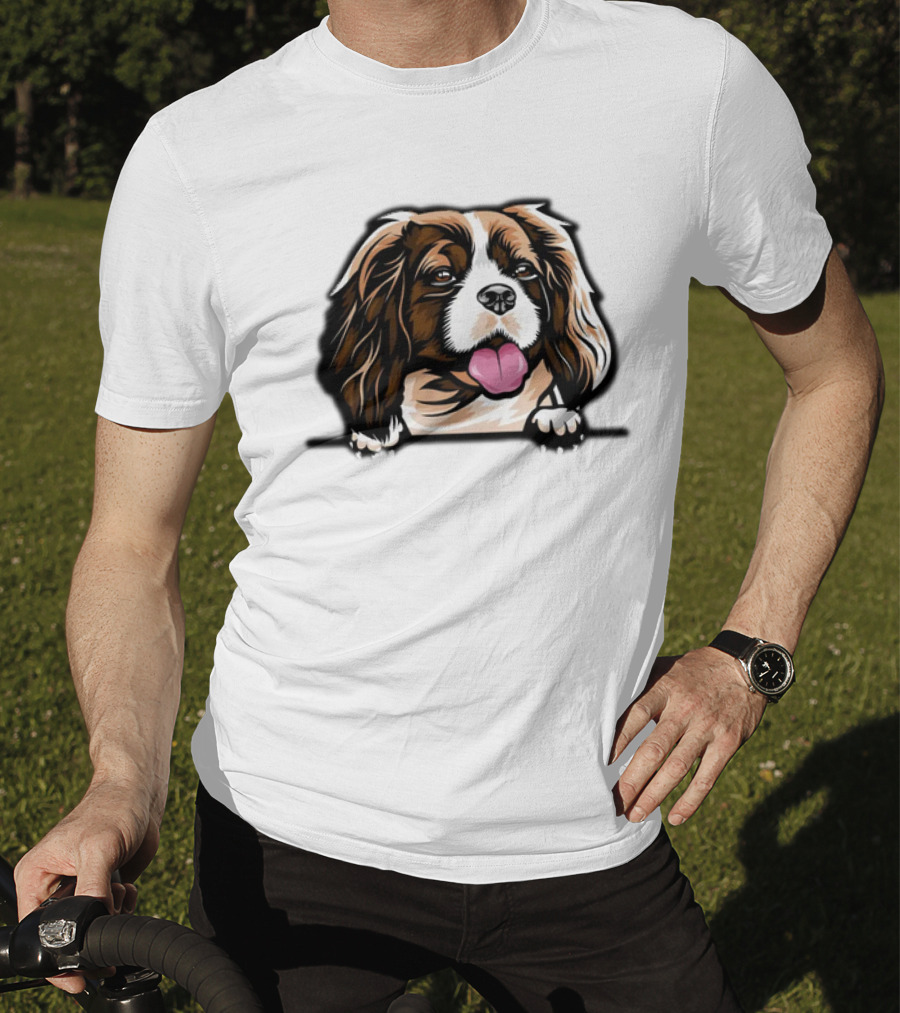 Animal Dog Cavalier King Charles Spaniel Peeking 6yhkma Color T-Shirt