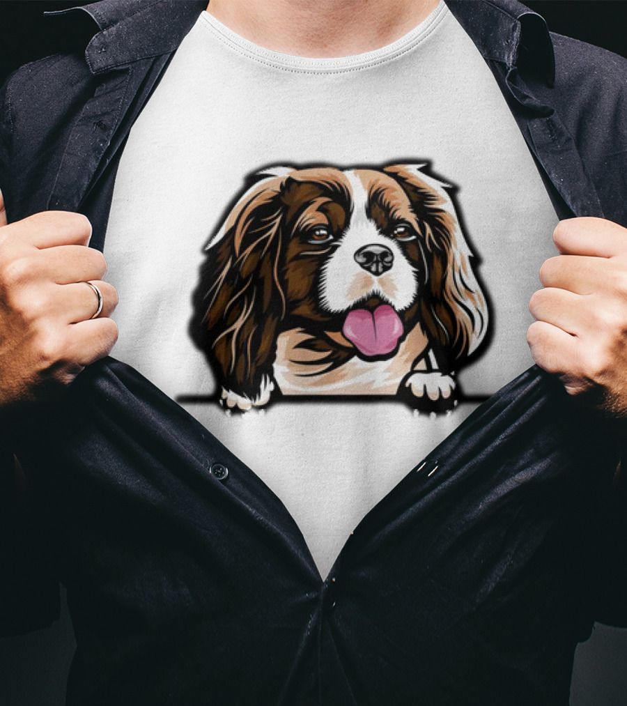 Animal Dog Cavalier King Charles Spaniel Peeking 6yhkma Color T-Shirt