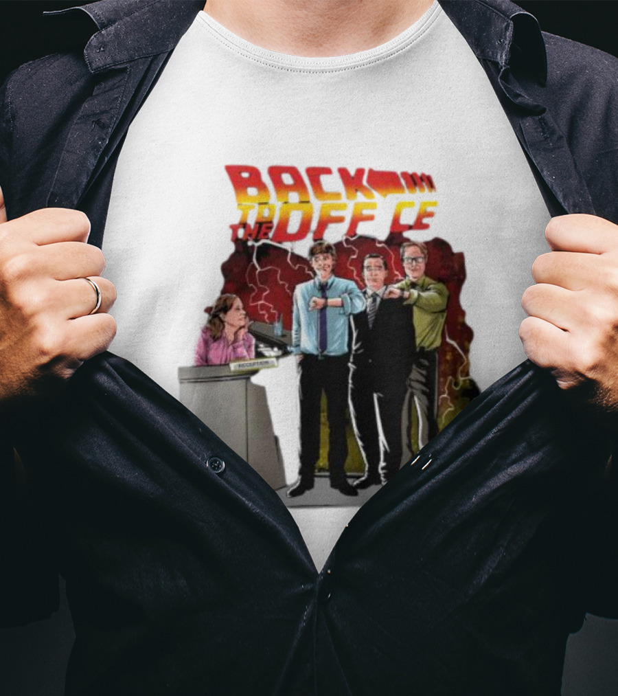 Back To The Office Men At Reception: Humorous Nostalgia With Lightning Burst T-Shirt