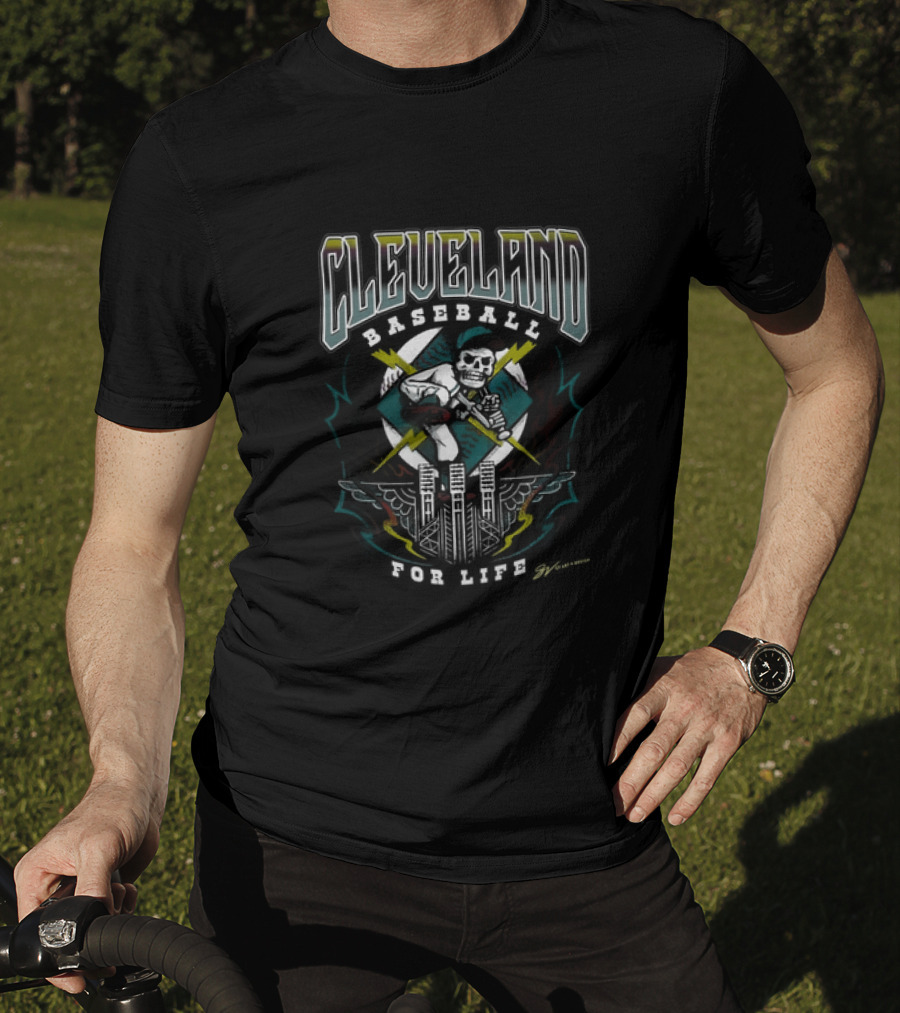 Cleveland Baseball For Life Skeleton Batter Tour T-Shirt