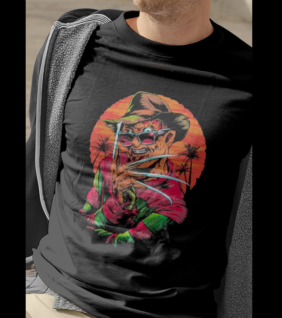 Fright-rags Freddy Krueger Kyle Crawford Retro Palm Sunset T-Shirt
