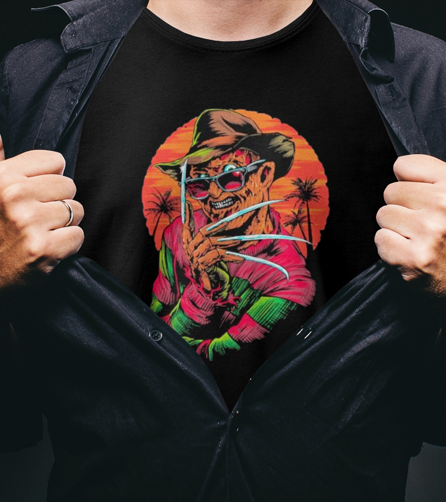 Fright-rags Freddy Krueger Kyle Crawford Retro Palm Sunset T-Shirt